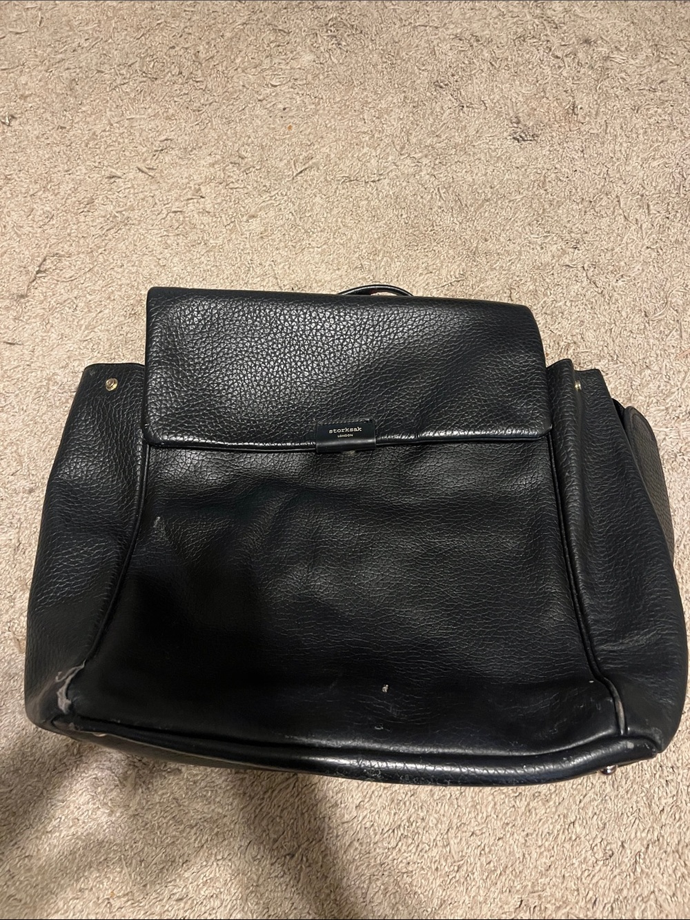 Storksak Black Leather Backpack